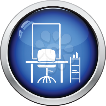 Barbershop icon. Glossy button design. Vector illustration.