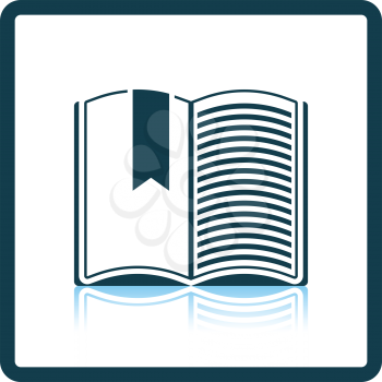 Icon of Open book with bookmark. Shadow reflection design. Vector illustration.