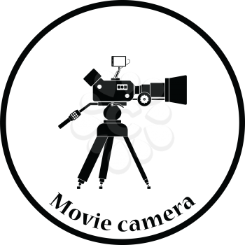 Movie camera icon. Thin circle design. Vector illustration.