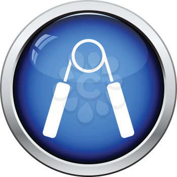 Hands expander icon. Glossy button design. Vector illustration.
