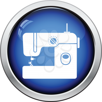 Modern sewing machine icon. Glossy button design. Vector illustration.