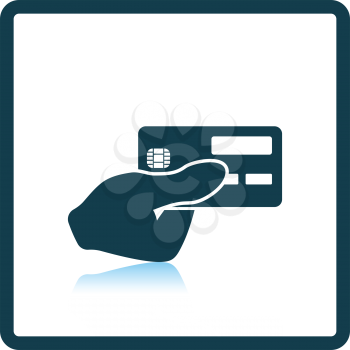 Hand holding credit card icon. Shadow reflection design. Vector illustration.