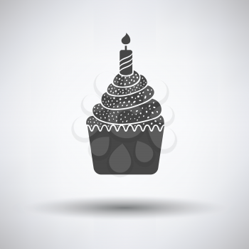 First birthday cake icon on gray background, round shadow. Vector illustration.