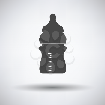 Baby bottle icon on gray background, round shadow. Vector illustration.