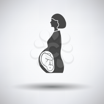 Pregnant woman with baby icon on gray background, round shadow. Vector illustration.