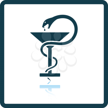 Medicine sign with snake and glass icon. Shadow reflection design. Vector illustration.