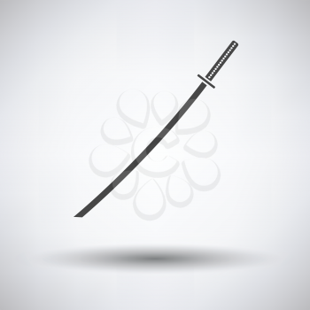 Japanese sword icon on gray background, round shadow. Vector illustration.