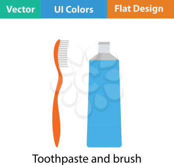 Toothpaste and brush icon. Flat color design. Vector illustration.