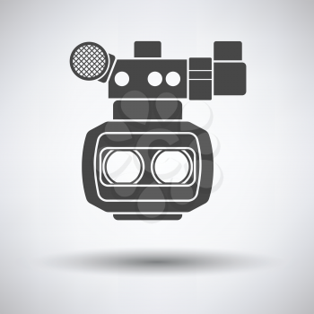 3d movie camera icon on gray background, round shadow. Vector illustration.