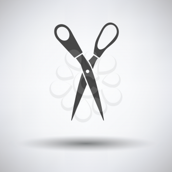 Tailor scissor icon on gray background, round shadow. Vector illustration.