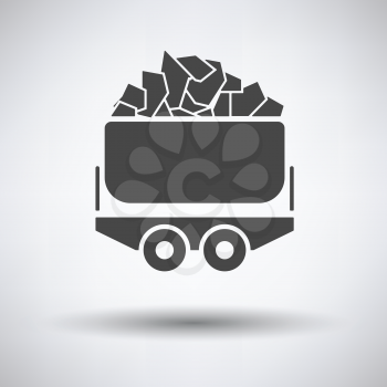 Mine coal trolley icon on gray background, round shadow. Vector illustration.