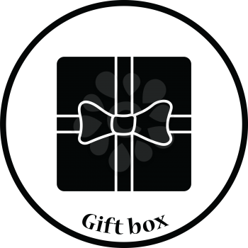 Gift box with ribbon icon. Thin circle design. Vector illustration.