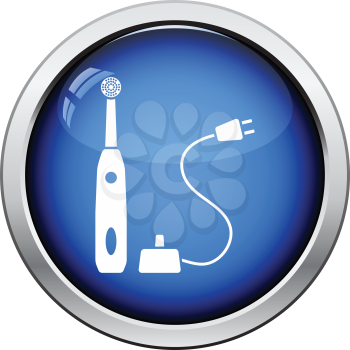 Electric toothbrush icon. Glossy button design. Vector illustration.