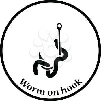 Icon of worm on hook. Thin circle design. Vector illustration.