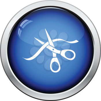 Ceremony ribbon cut icon. Glossy button design. Vector illustration.