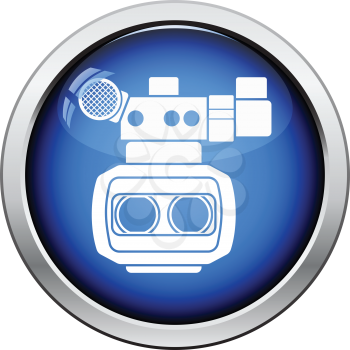 3d movie camera icon. Glossy button design. Vector illustration.