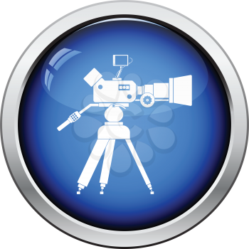 Movie camera icon. Glossy button design. Vector illustration.