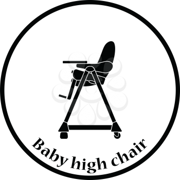 Baby high chair icon. Thin circle design. Vector illustration.