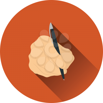 Hand with pen icon. Flat color design. Vector illustration.