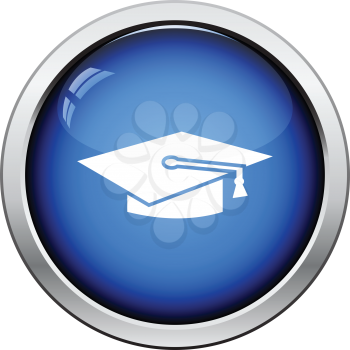 Icon of Graduation cap. Glossy button design. Vector illustration.