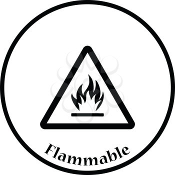 Flammable icon. Thin circle design. Vector illustration.