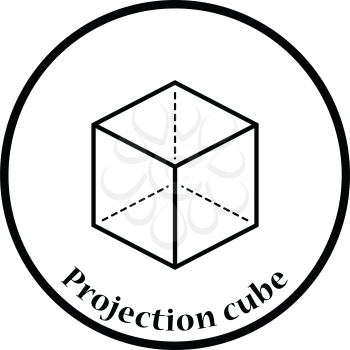 Cube with projection icon. Thin circle design. Vector illustration.