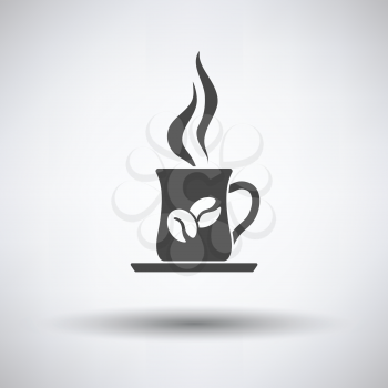 Coffee cup icon on gray background, round shadow. Vector illustration.