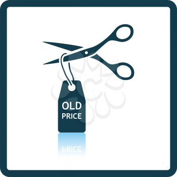 Scissors cut old price tag icon. Shadow reflection design. Vector illustration.