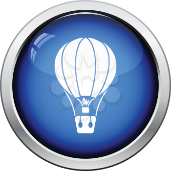 Hot air balloon icon. Glossy button design. Vector illustration.