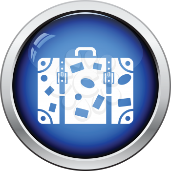 Suitcase icon. Glossy button design. Vector illustration.