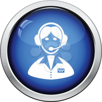 Taxi dispatcher icon. Glossy button design. Vector illustration.