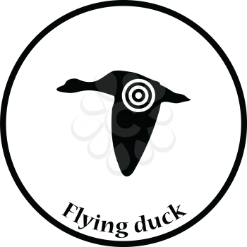 Flying duck  silhouette with target  icon. Thin circle design. Vector illustration.
