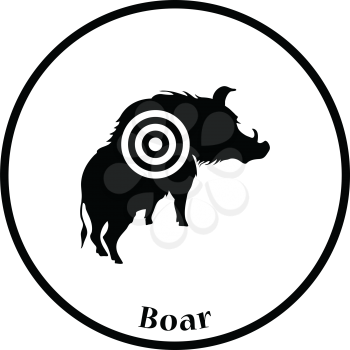 Boar silhouette with target icon. Thin circle design. Vector illustration.