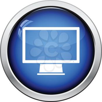 Monitor icon. Glossy button design. Vector illustration.