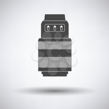 Icon of photo camera zoom lens on gray background, round shadow. Vector illustration.