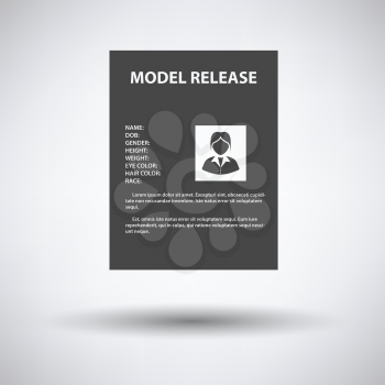 Icon of model release document on gray background, round shadow. Vector illustration.