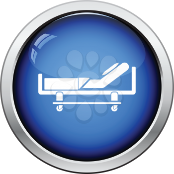 Hospital bed icon. Glossy button design. Vector illustration.