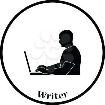 Writer at the work icon. Thin circle design. Vector illustration.