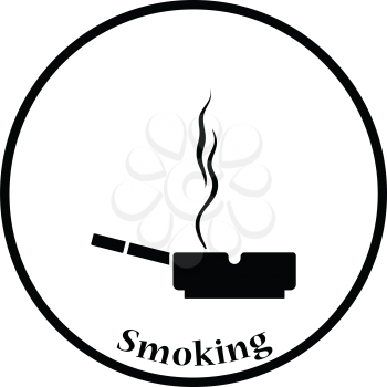 Cigarette in an ashtray icon. Thin circle design. Vector illustration.