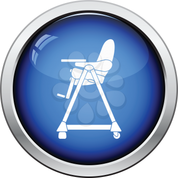 Baby high chair icon. Glossy button design. Vector illustration.
