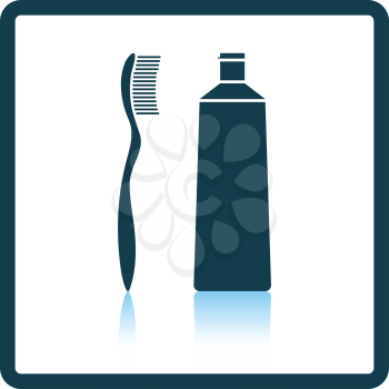 Toothpaste and brush icon. Shadow reflection design. Vector illustration.