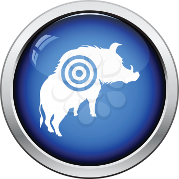Boar silhouette with target icon. Glossy button design. Vector illustration.