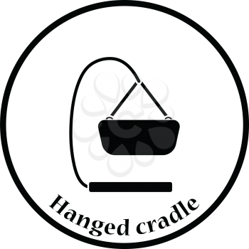 Baby hanged cradle icon. Thin circle design. Vector illustration.