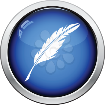 Writing feather icon. Glossy button design. Vector illustration.