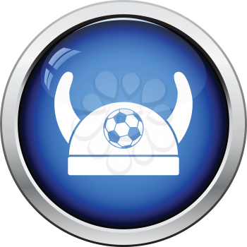 Football fans horned hat icon. Glossy button design. Vector illustration.
