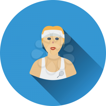 Tennis woman athlete head icon. Flat color design. Vector illustration.
