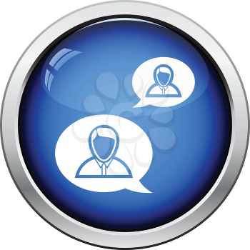 Chating businessmen icon. Glossy button design. Vector illustration.