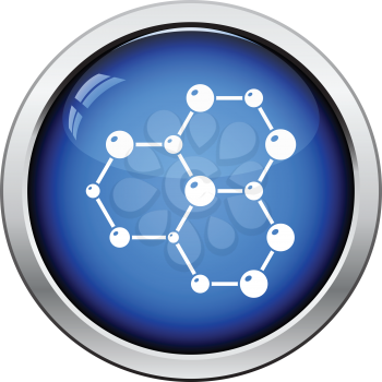 Icon of chemistry hexa connection of atoms. Glossy button design. Vector illustration.