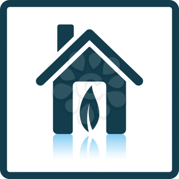Ecological home with leaf icon. Shadow reflection design. Vector illustration.
