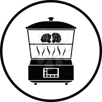Kitchen steam cooker icon. Thin circle design. Vector illustration.